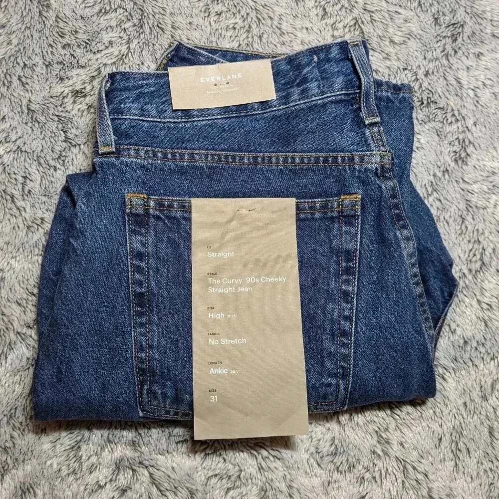NEW Everlane Blue Curvy 90’s Cheeky Jean Straight High Rise Size 31